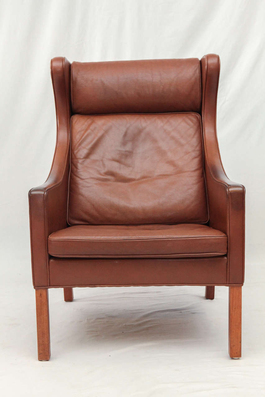 Borge Mogensen Leather Wingback Chair at 1stdibs