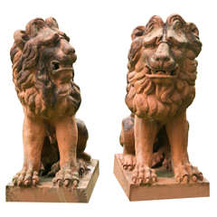 Sculptures of Lions in Terra Cotta