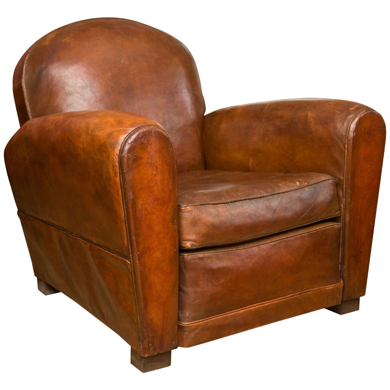 French Art Deco Period Leather Club Chair