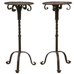 Pair of Vintage French Wrought Iron Gueridon Tables