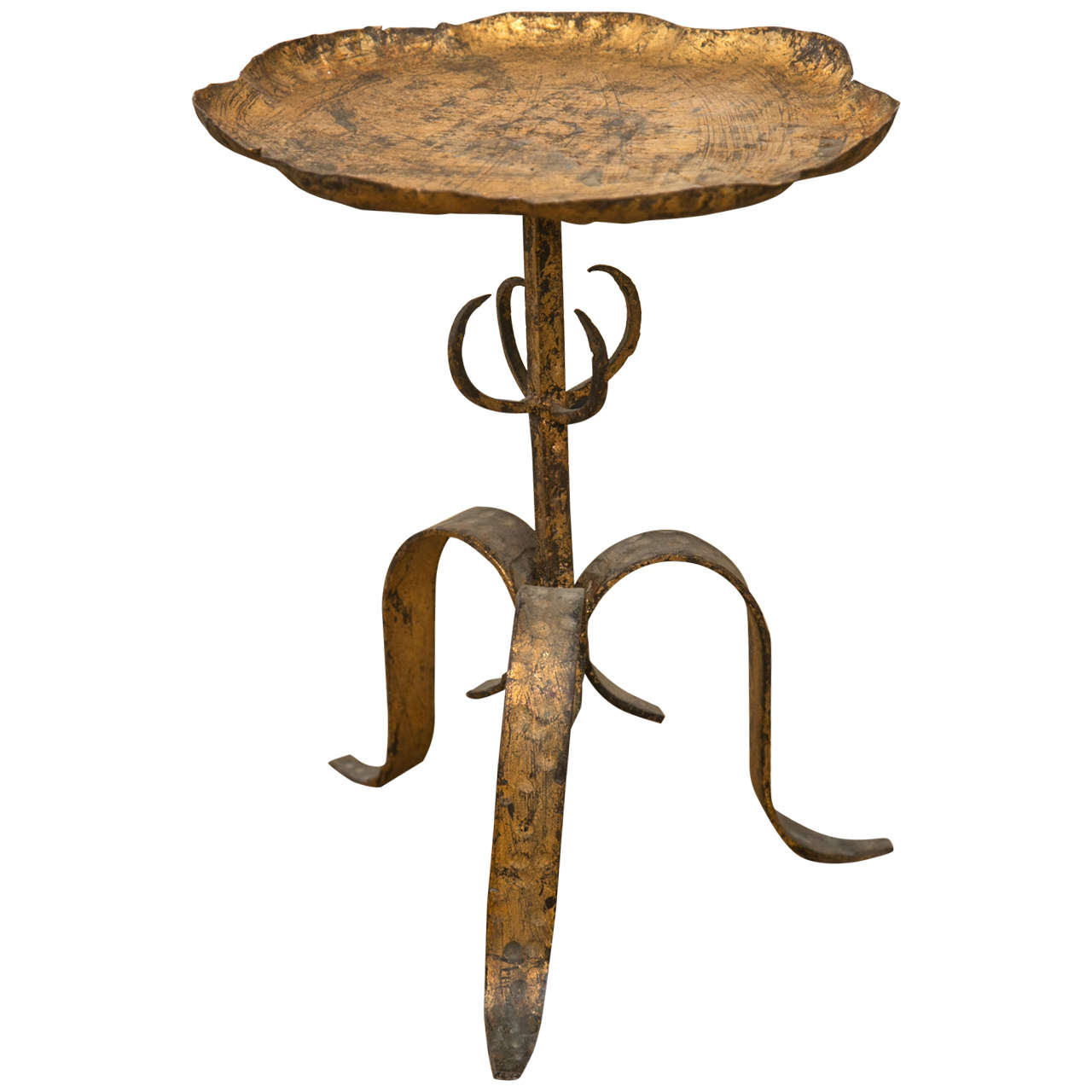 Petite French Gilt Metal Flower Form Gueridon Table