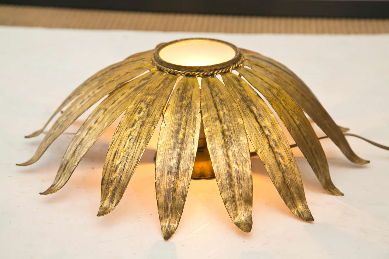 1940's French Gilt Metal Sunburst Light In Excellent Condition In Mt Kisco, NY
