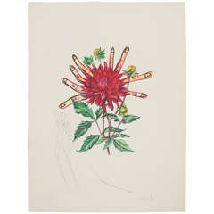 Vintage Signed Salvador Dali Florals Print "Dahlia"