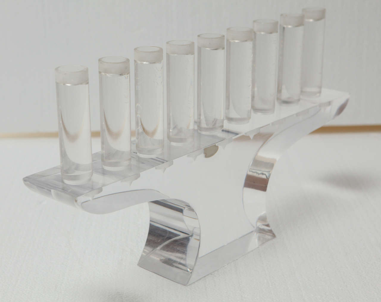 Circa 1970 acrylic Menorah, an Astrolite product.manufactured by the Ritts, Co. Los Angeles.  Base is 5 3/4