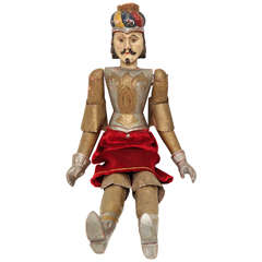Carved Wood and Toile Hand Painted "Warrior" Puppet