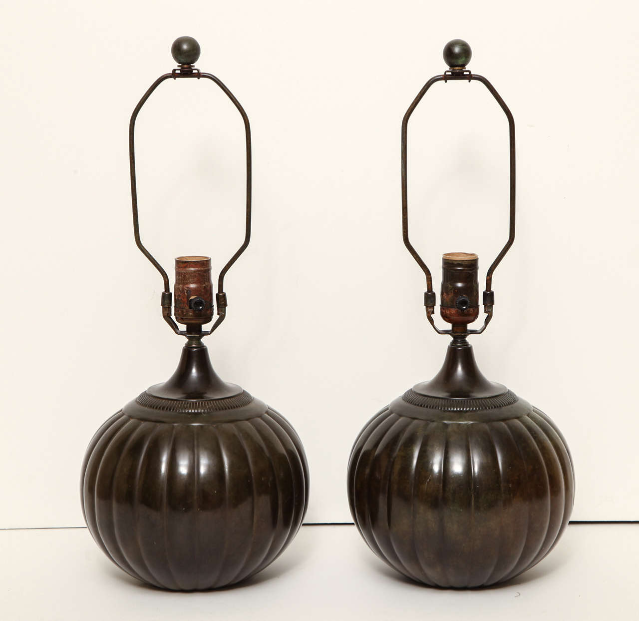 Art Deco Patinated Bronze Lamps by "Just Andersen"