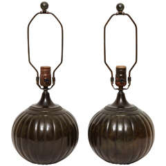 Art Deco Patinated Bronze Lamps by "Just Andersen"