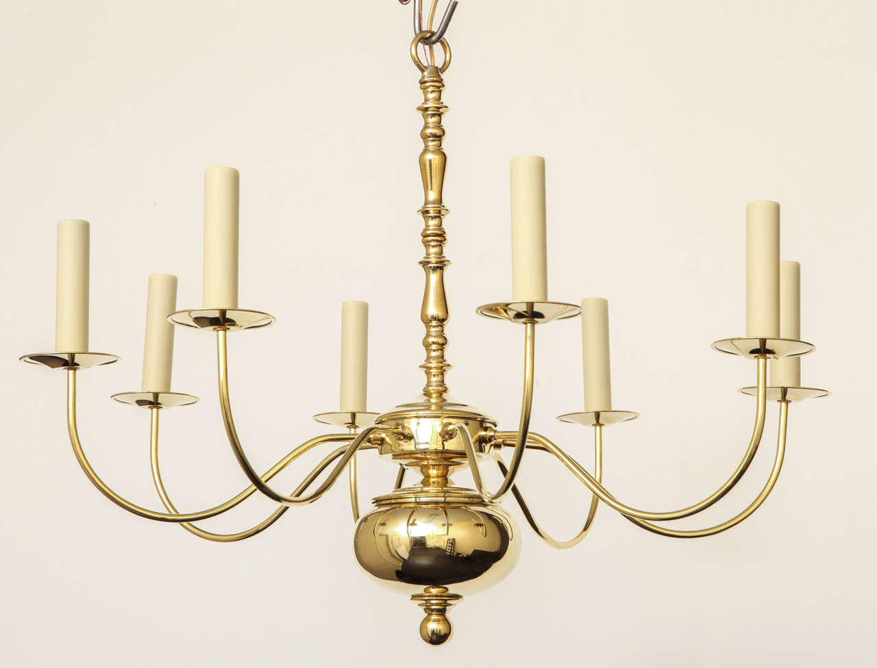 Baroque Style Polished Brass Eight Light Dutch Chandelier