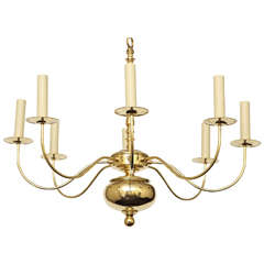 Antique Baroque Style Polished Brass Eight Light Dutch Chandelier