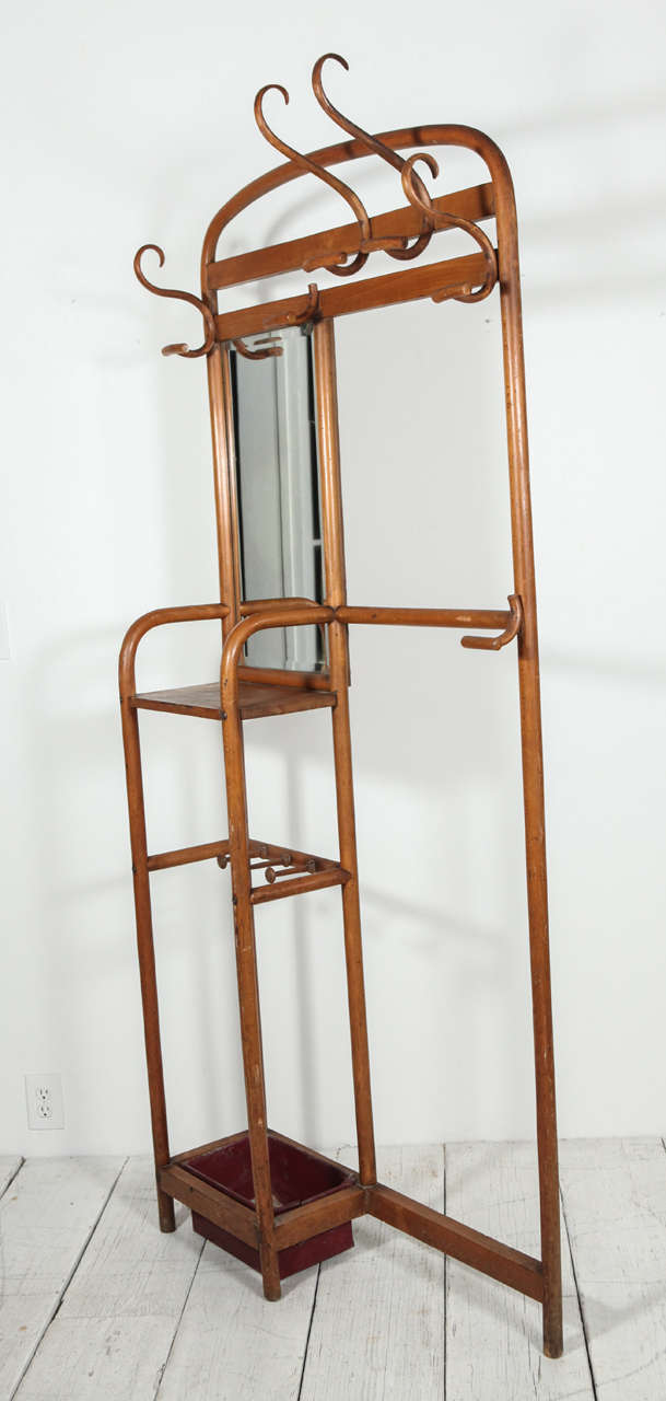 Bentwood Thonet Coat Rack and Umbrella Stand with Mirror 2