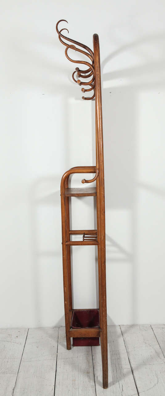 Bentwood Thonet Coat Rack and Umbrella Stand with Mirror 3