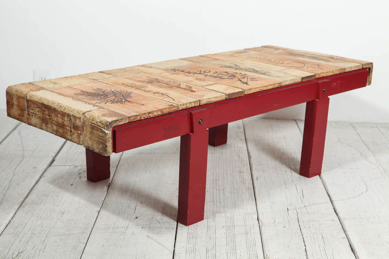 Roger Capron Low Table with Garrigue Tiles and Red Base