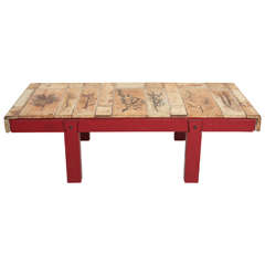 Roger Capron Low Table with Garrigue Tiles and Red Base