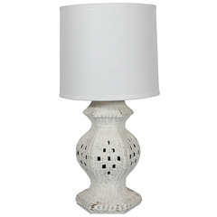 Retro Painted White Wicker Hexagon Base Table Lamp