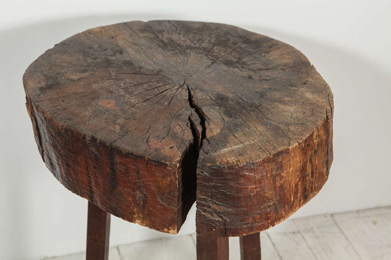 Rustic Wood Block Tall Side Table at 1stdibs