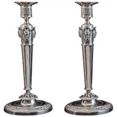 Pair of Directoire Sterling Silver Candlesticks, Late 18th Century