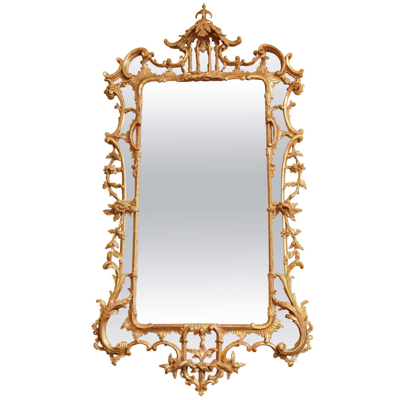 Chinese Chippendale Carved and Giltwood Border Glass Mirror, English c.1755