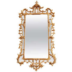 Chinese Chippendale Carved and Giltwood Border Glass Mirror, English c.1755