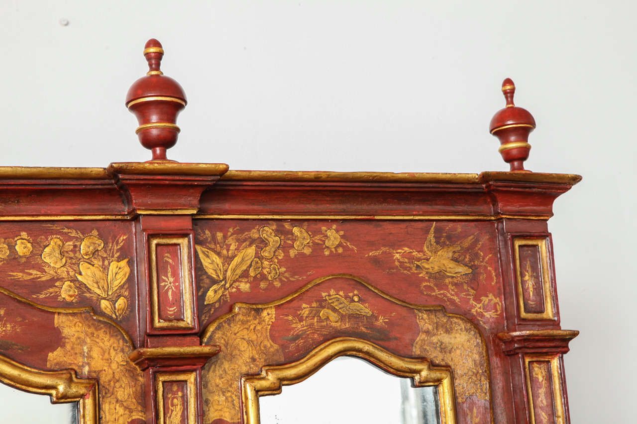 Important Venetian Red Japanned Chinoiserie Bureau Bookcase, circa 1750 3