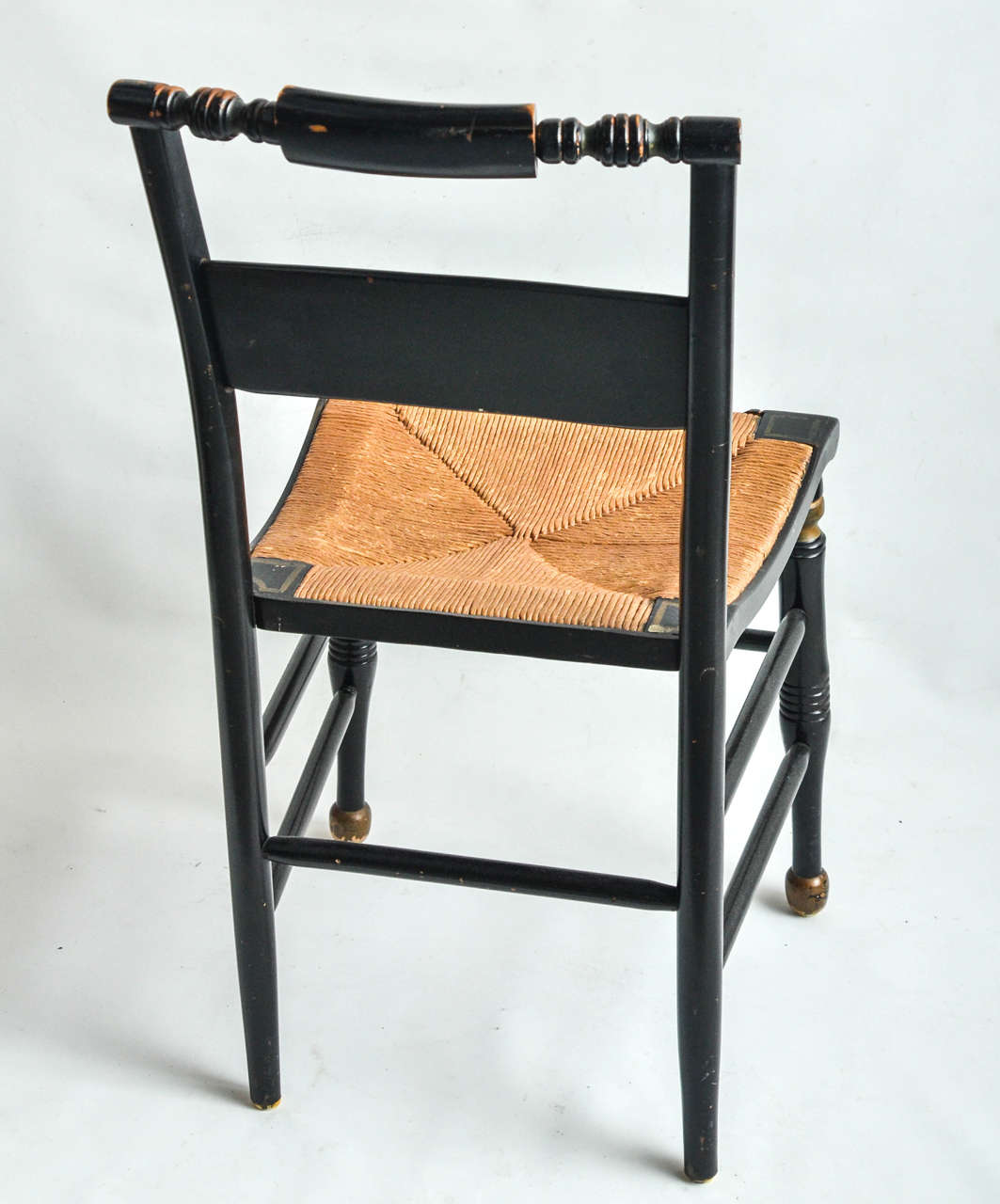 20th Century Pair of Hitchcock Style Painted Rush Seat Chairs