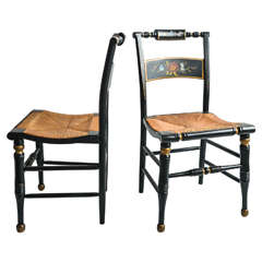 Pair of Hitchcock Style Painted Rush Seat Chairs