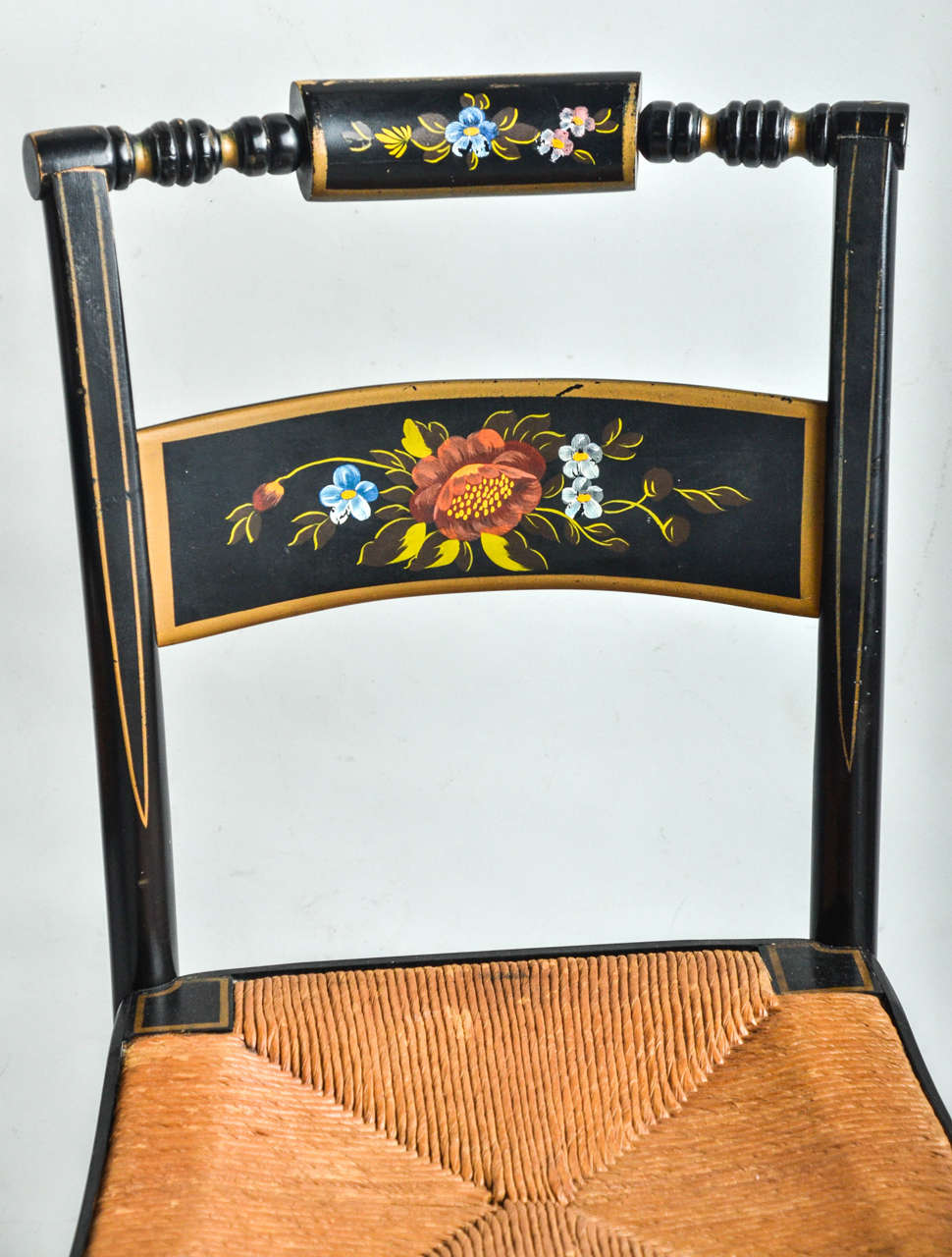 Pair of Hitchcock Style Painted Rush Seat Chairs at 1stDibs