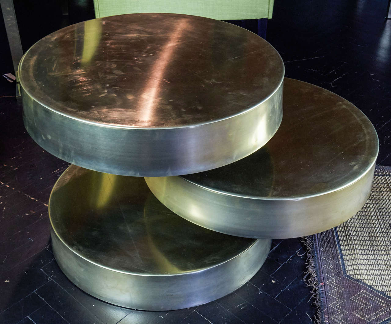 Flair Mid-Century Modern Style Brushed Brass with Swivel Tops Italian Table Tris