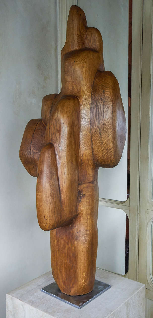 French 1970s Abstract Wood Sculpture