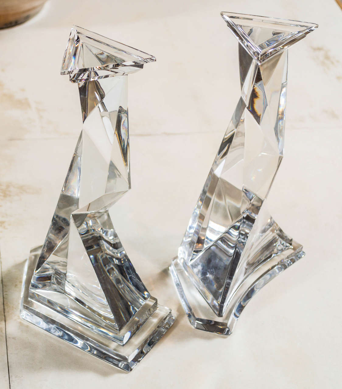 A stunning pair of crystal candlesticks or sculptures, 