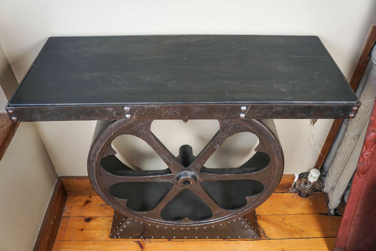 Iron Console Table with 1850 Iron Wheel, USA For Sale 1