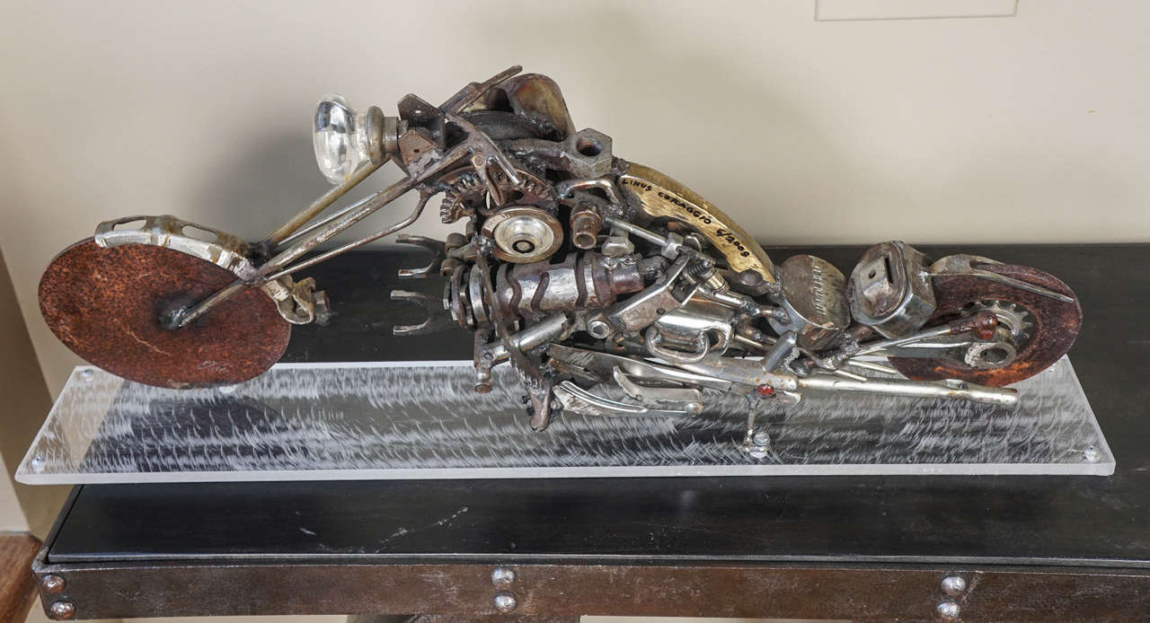 North American Linus Coraggio Found Metal Motorcycle Sculpture