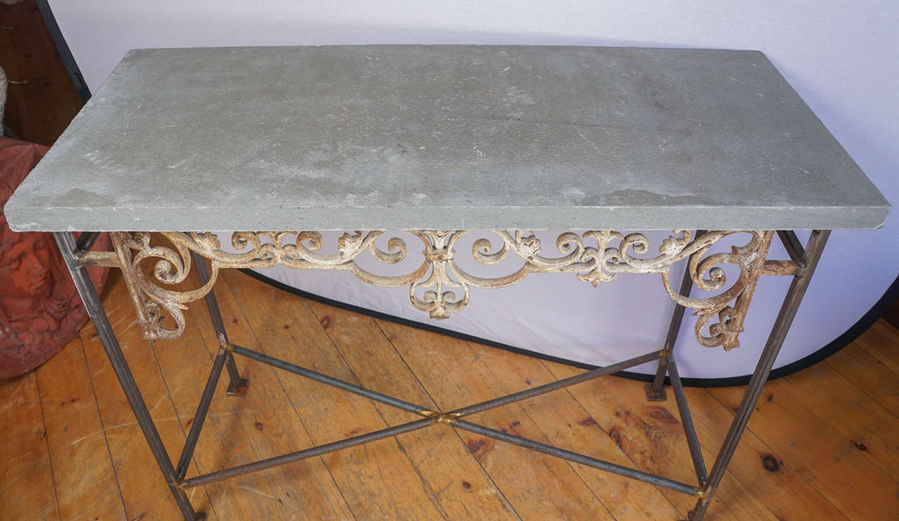 North American Architectural Iron Console with Hudson Valley Bluestone For Sale