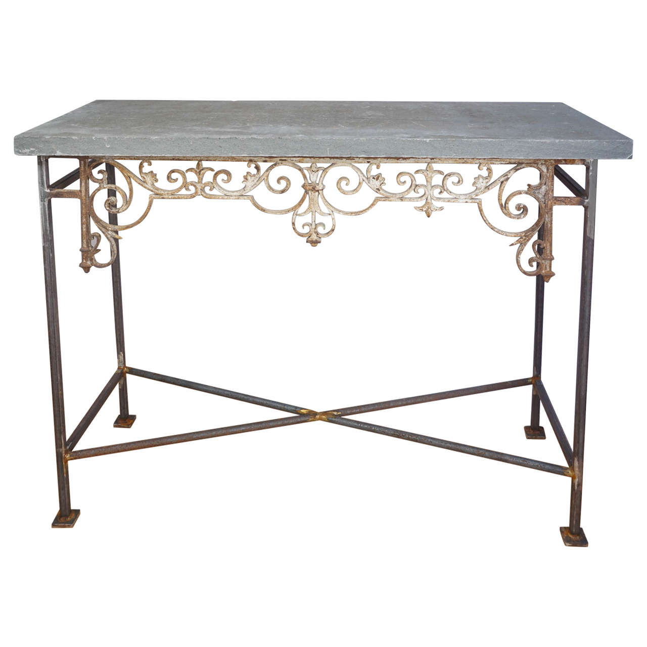 Architectural Iron Console with Hudson Valley Bluestone For Sale