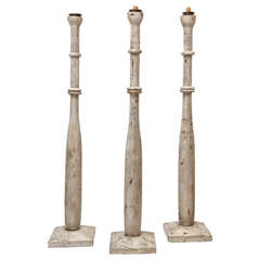 Tall Painted and Turned Wooden Candlestands 3