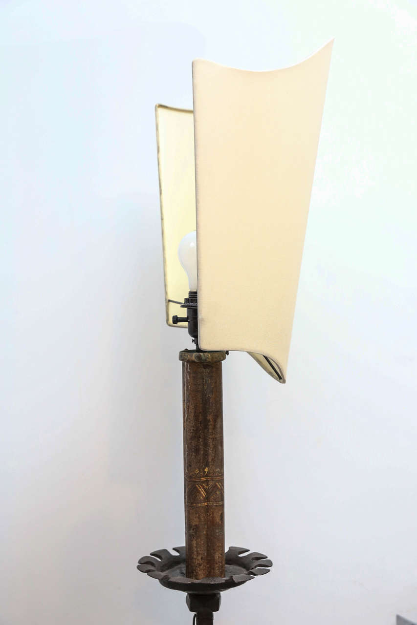 19th Century Heavy Iron Candle Stand as Floor Lamp 2