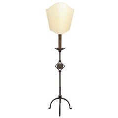 19th Century Heavy Iron Candle Stand as Floor Lamp