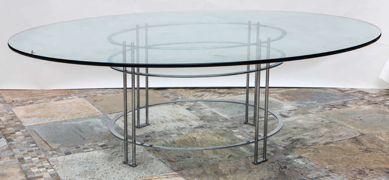 Vintage Round Dining Table with Glass Top In Good Condition For Sale In Los Angeles, CA