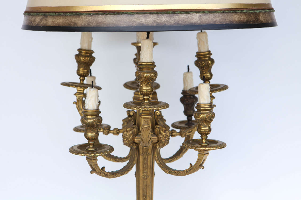 Pair of 19th Century French Doré Bronze Candelabra Lamps For Sale 1