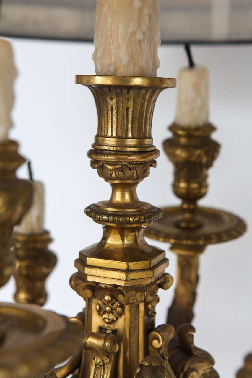 Pair of 19th Century French Doré Bronze Candelabra Lamps For Sale 5