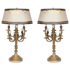 Pair of 19th Century French Doré Bronze Candelabra Lamps