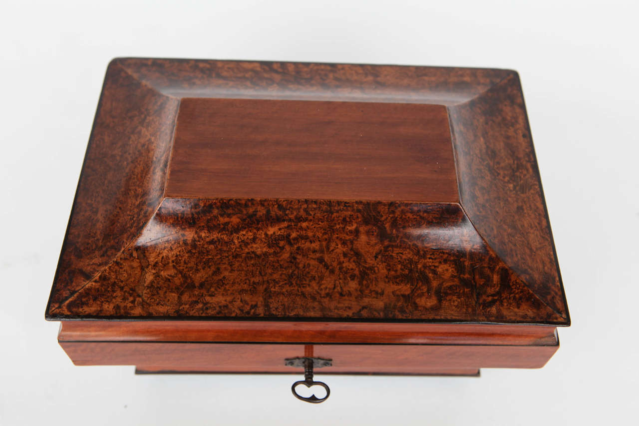 19th Century English Burl Walnut Sewing Box 1