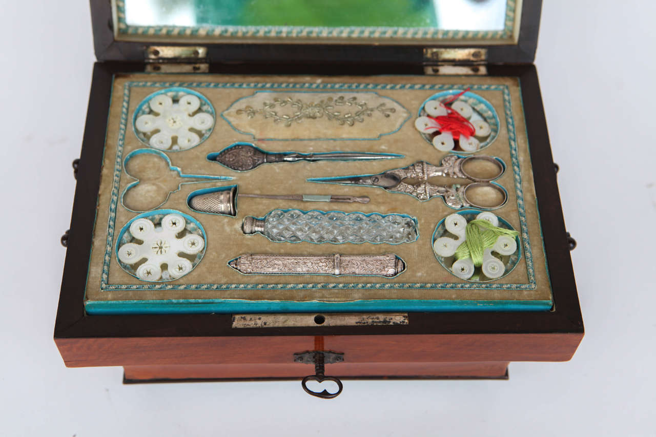 19th Century English Burl Walnut Sewing Box 4