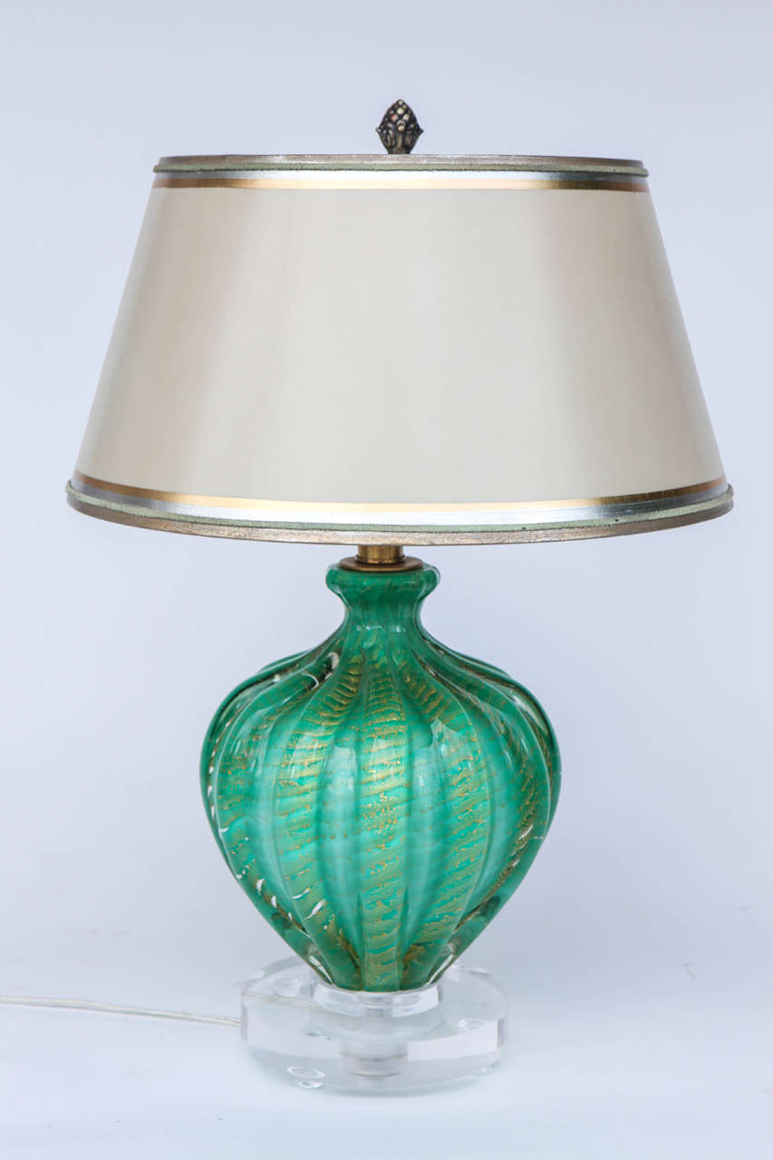 Pair of Midcentury Italian Murano Teal Lamps
