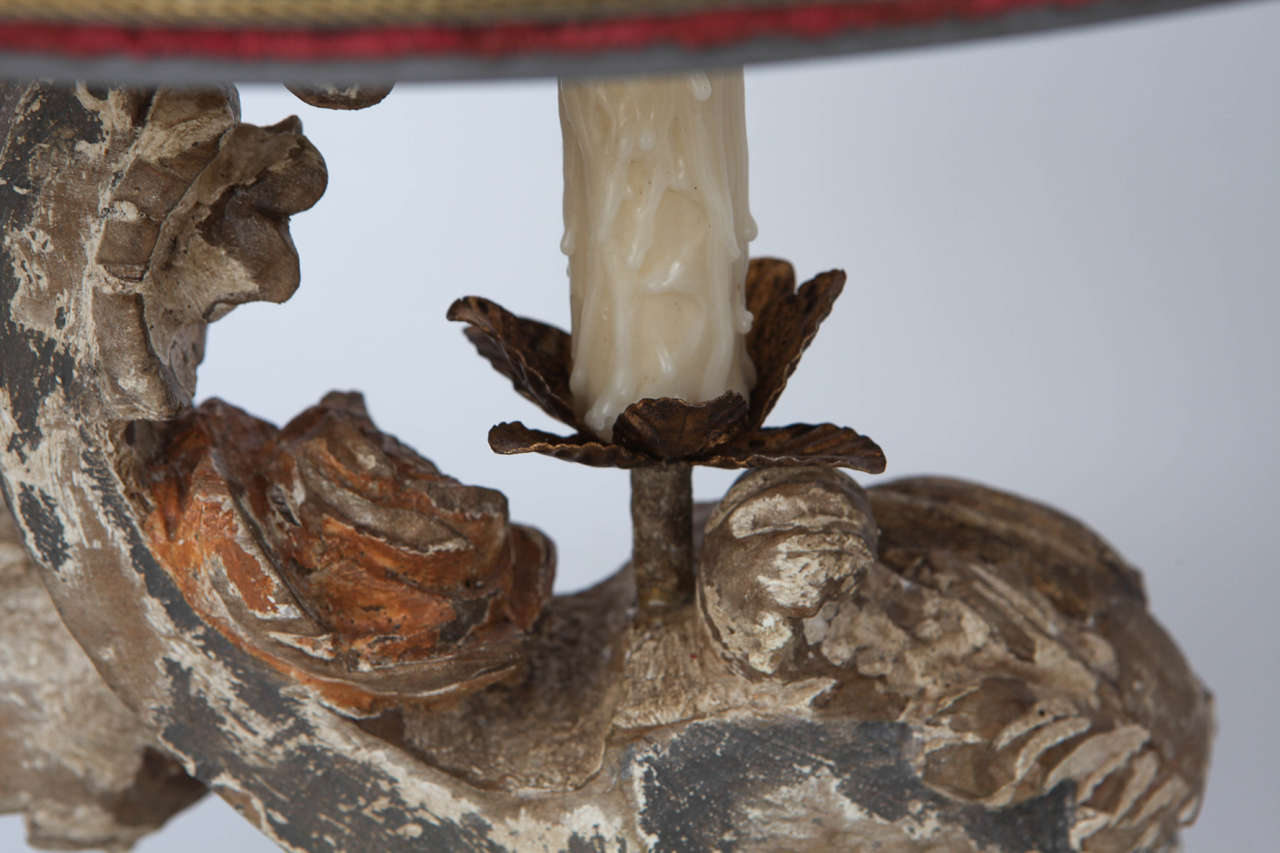 19th Century Pair of Italian Antique Wood Fragment Lamps 4