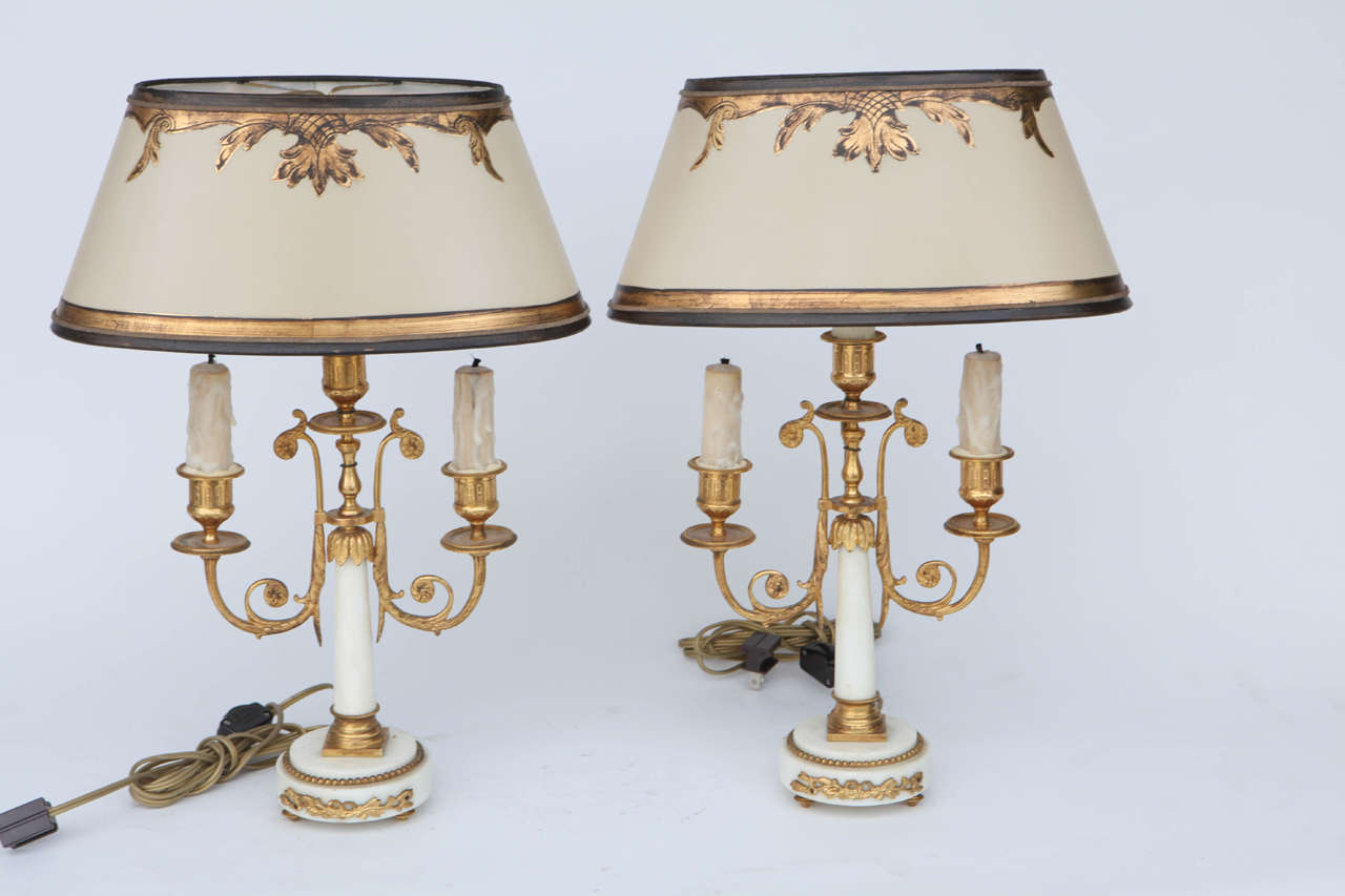 Pair of 19th Century French Dore Bronze Candlestick Lamps