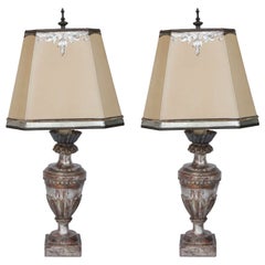 Pair of 19th Century Italian Silver Leaf Urn Lamps