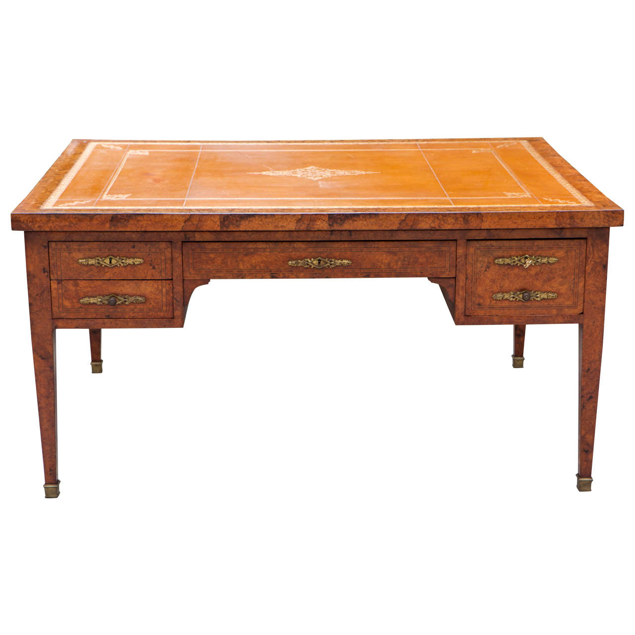 19th Century French Burled Walnut Partners Desk With Leather Top For 19th Century French Burled Walnut Partners Desk With Leather Top For