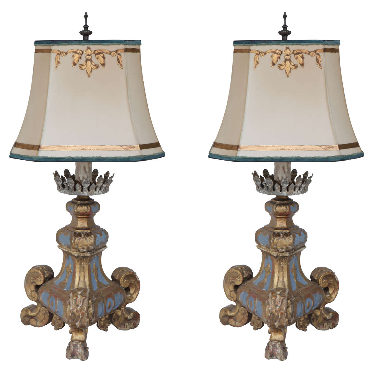 Pair of 19th Century Italian Giltwood Lamps