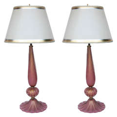 Pair of Midcentury Italian Murano Fuchsia Lamps