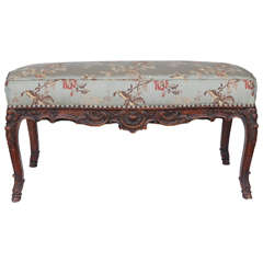 19th Century French Carved Walnut Bench with Carved Shell Design